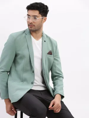 Men Sea Green Slim-Fit Single-Breasted Notched Lapel Collar Casual Blazer