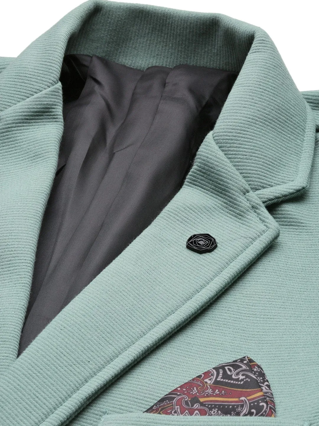 Men Sea Green Slim-Fit Single-Breasted Notched Lapel Collar Casual Blazer