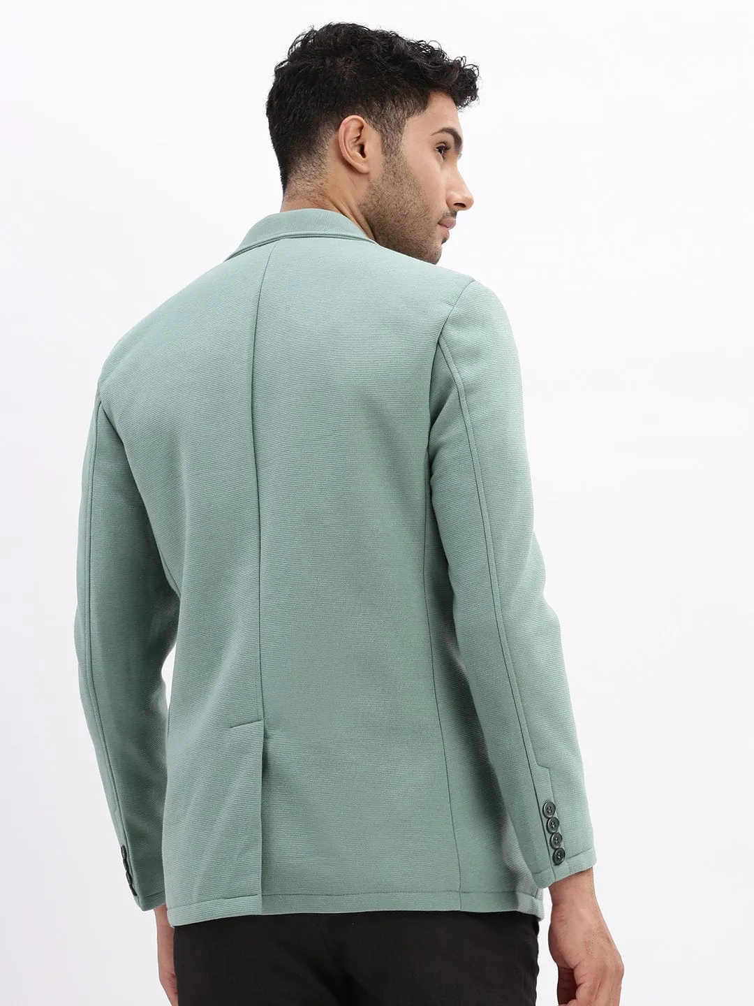 Men Sea Green Slim-Fit Single-Breasted Notched Lapel Collar Casual Blazer