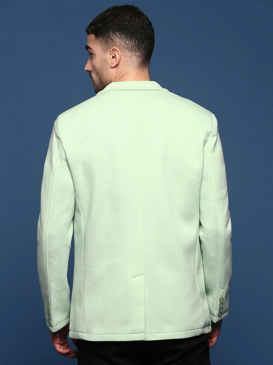 Men Sea Green Slim Fit Single Breasted Notched Lapel Cotton Blazers