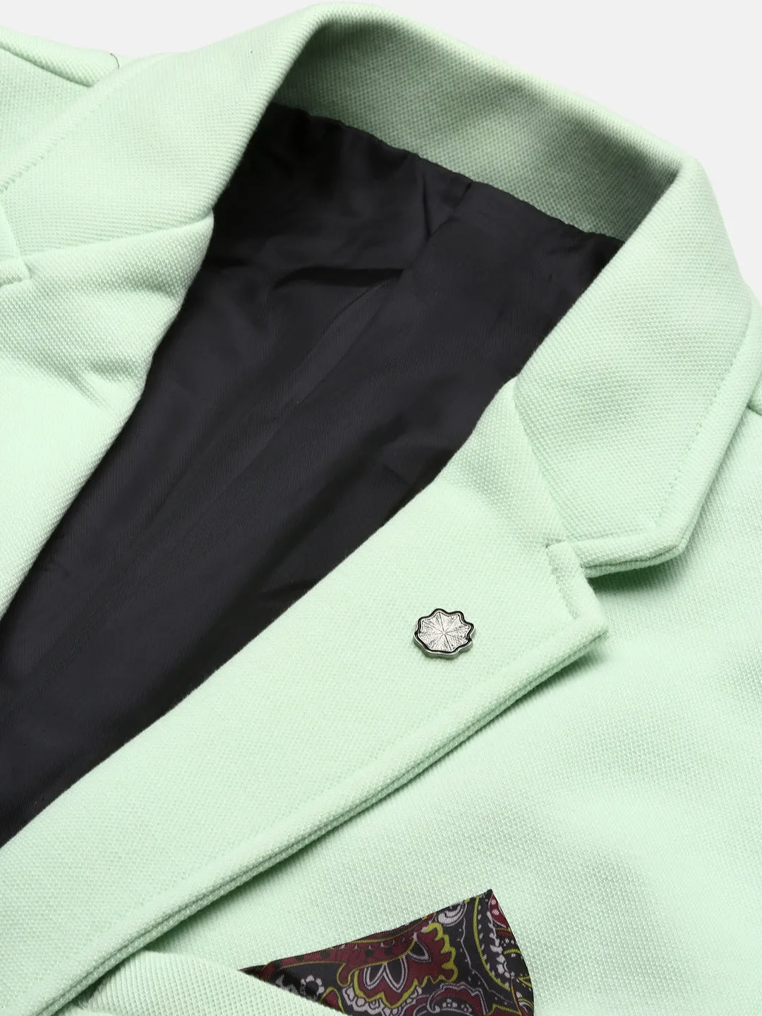 Men Sea Green Slim Fit Single Breasted Notched Lapel Cotton Blazers