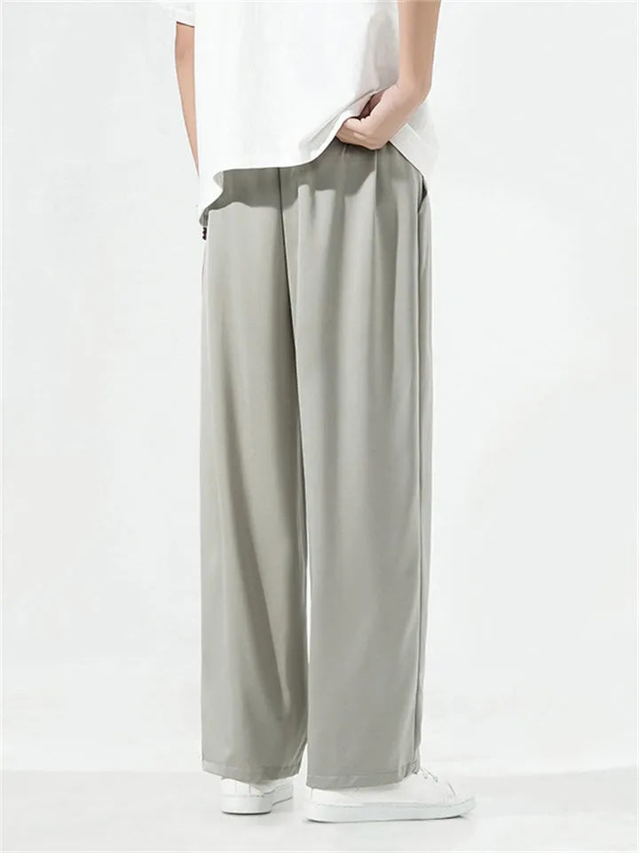 Men's Ice Silk Soft Smooth Loose Casual Trousers with Drawstring