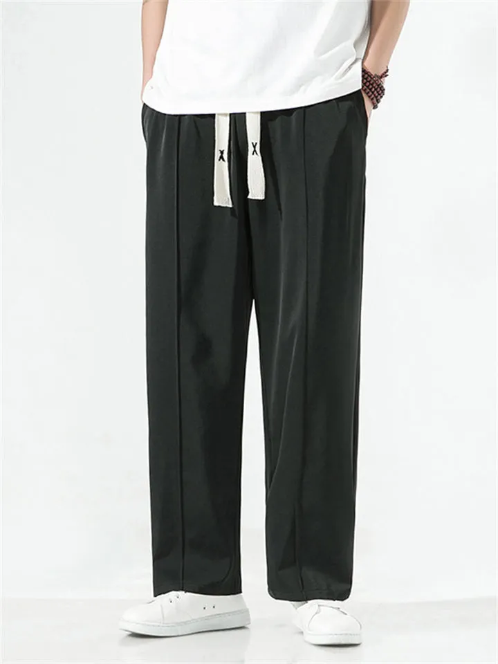 Men's Ice Silk Soft Smooth Loose Casual Trousers with Drawstring