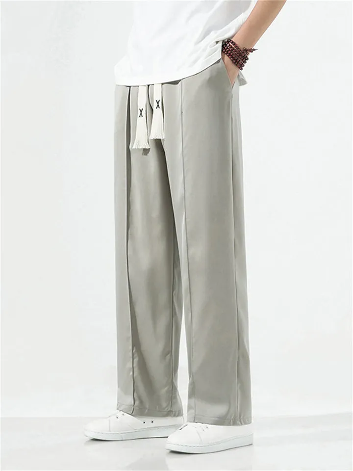 Men's Ice Silk Soft Smooth Loose Casual Trousers with Drawstring