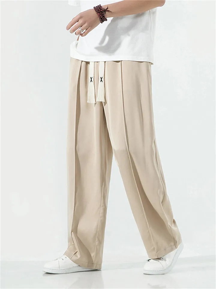 Men's Ice Silk Soft Smooth Loose Casual Trousers with Drawstring