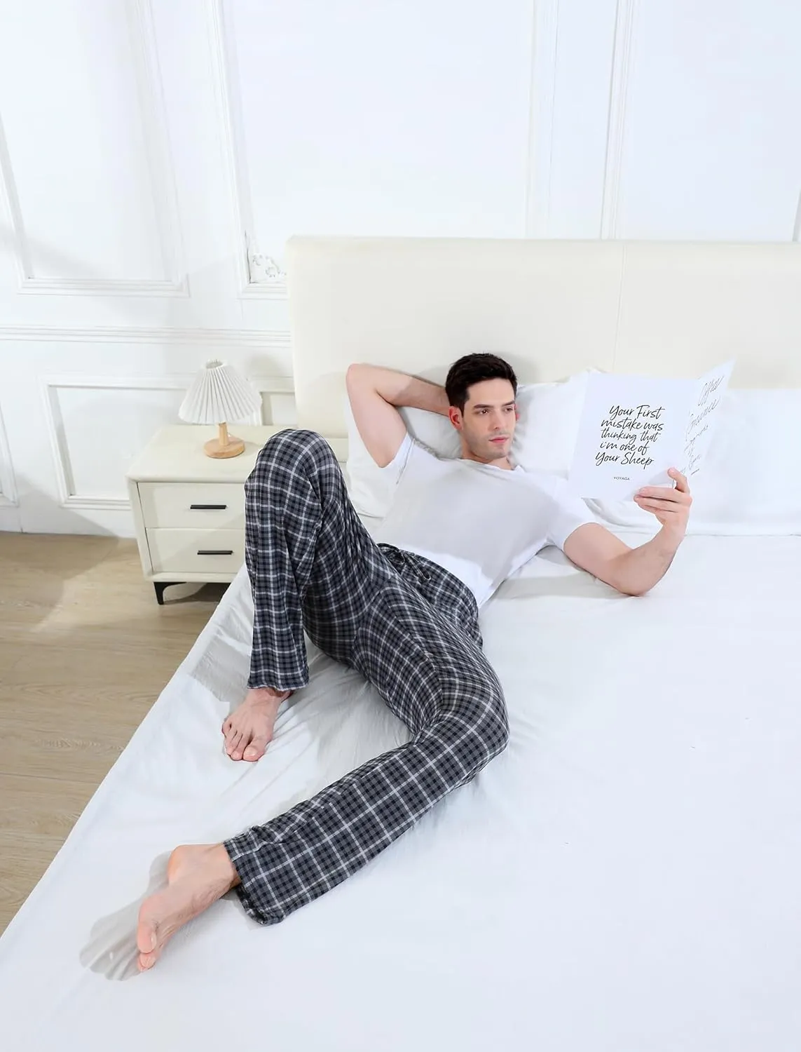 Men's Lightweight Pajama Pants Soft Lounge Sleep Joggers Adjustable Drawstring & Pockets All-Season Sleepwear