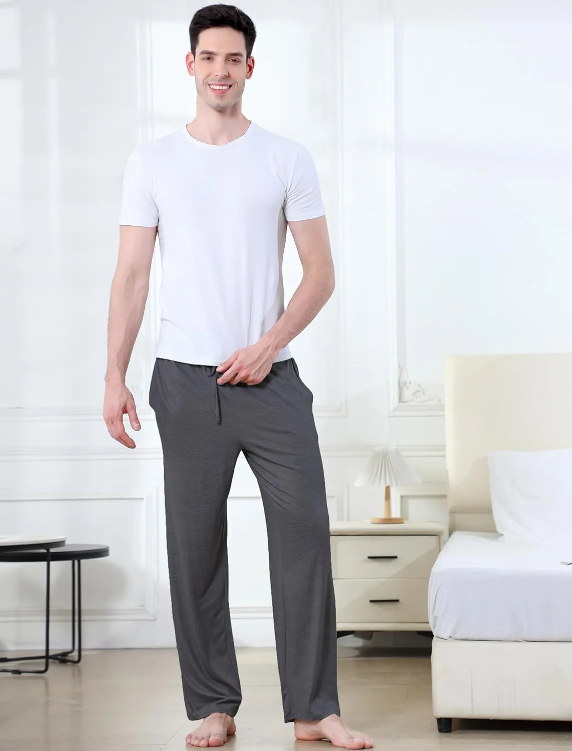 Men's Lightweight Pajama Pants Soft Lounge Sleep Joggers Adjustable Drawstring & Pockets All-Season Sleepwear