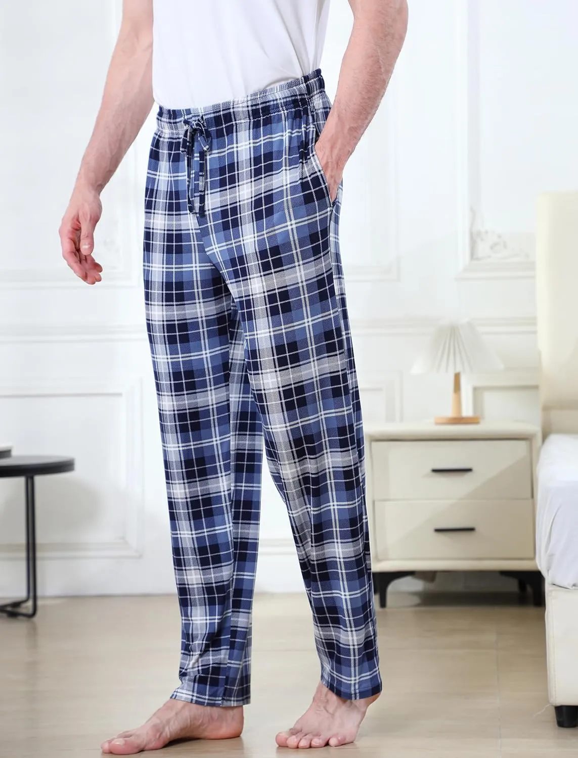 Men's Lightweight Pajama Pants Soft Lounge Sleep Joggers Adjustable Drawstring & Pockets All-Season Sleepwear