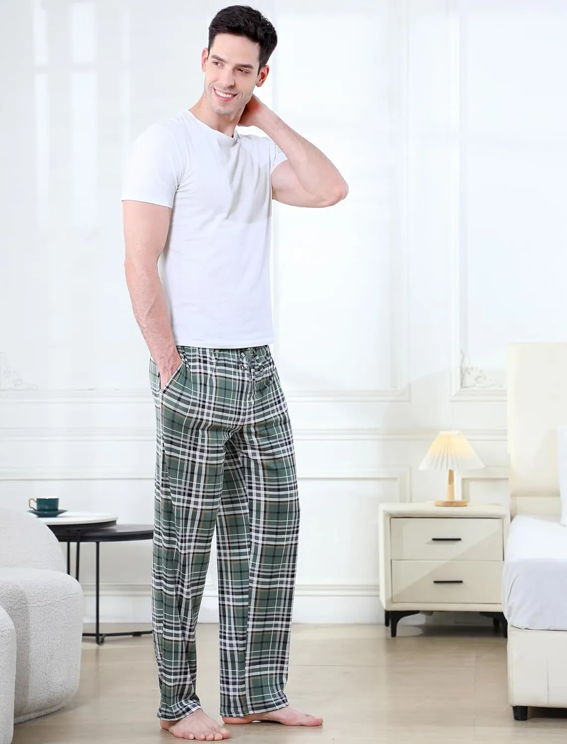 Men's Lightweight Pajama Pants Soft Lounge Sleep Joggers Adjustable Drawstring & Pockets All-Season Sleepwear