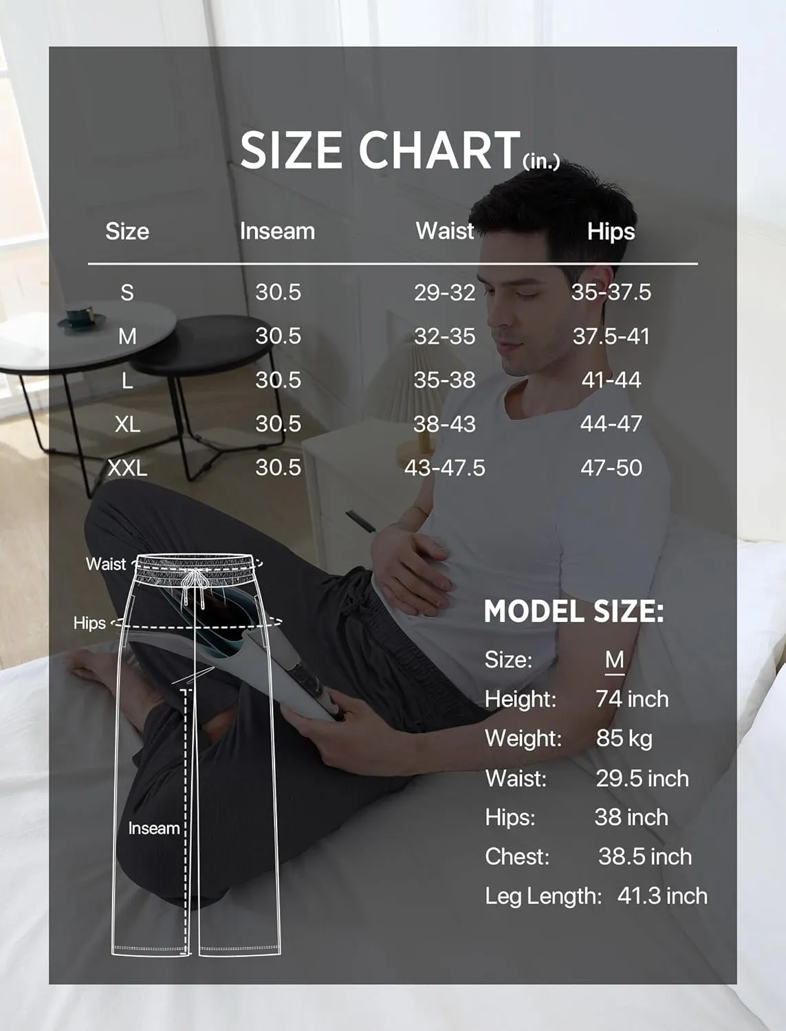 Men's Lightweight Pajama Pants Soft Lounge Sleep Joggers Adjustable Drawstring & Pockets All-Season Sleepwear