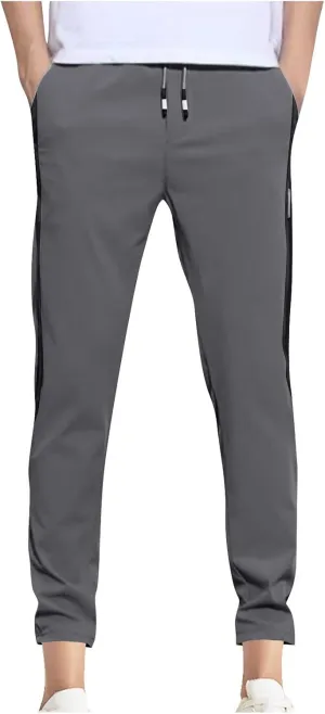 Mens Stretch Cargo Pants Casual Elastic Waist Drawstring Slim Fit Training Trousers Outdoors Golf Sweatpants Joggers