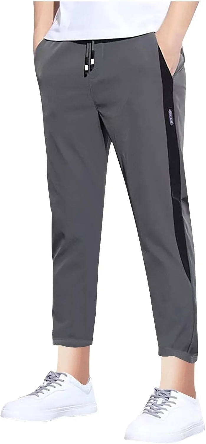 Mens Stretch Cargo Pants Casual Elastic Waist Drawstring Slim Fit Training Trousers Outdoors Golf Sweatpants Joggers