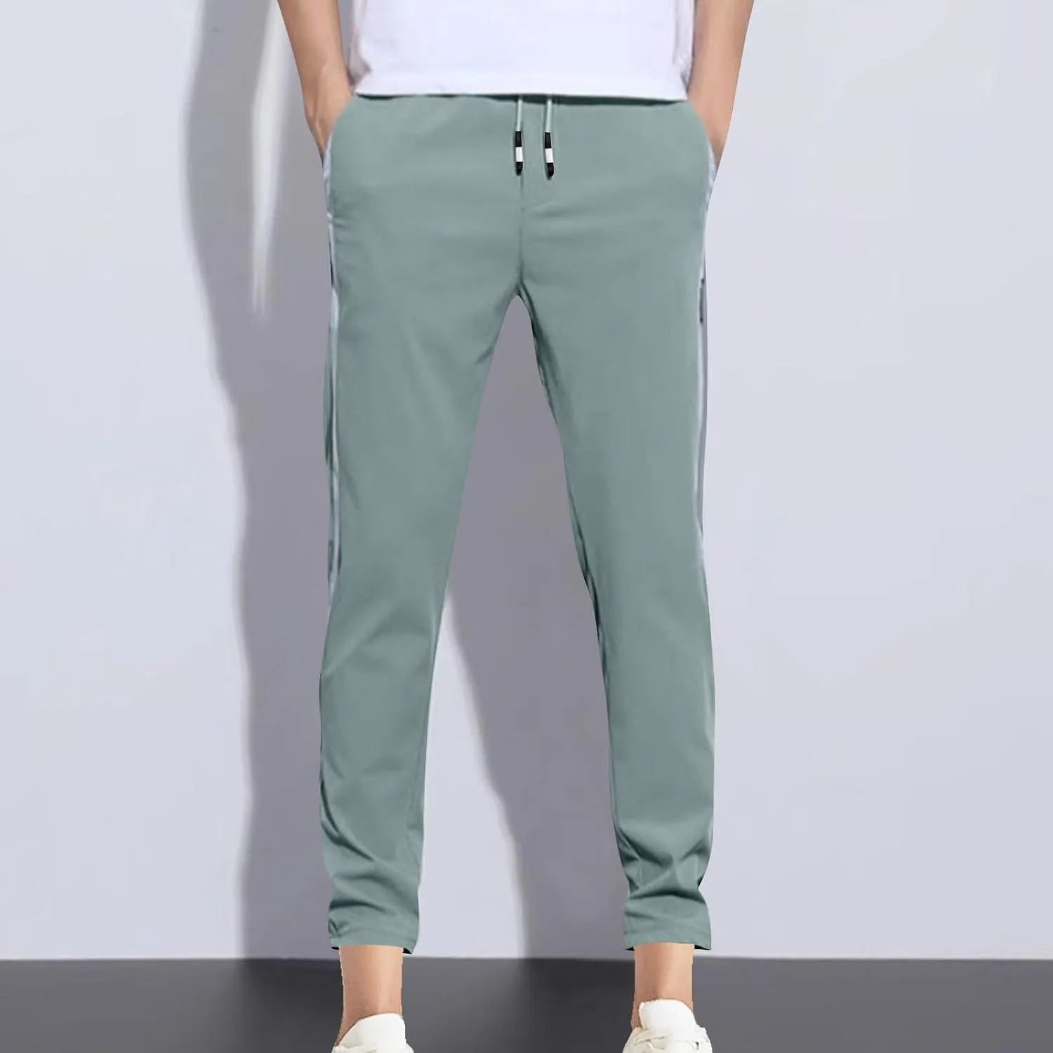 Mens Stretch Cargo Pants Casual Elastic Waist Drawstring Slim Fit Training Trousers Outdoors Golf Sweatpants Joggers