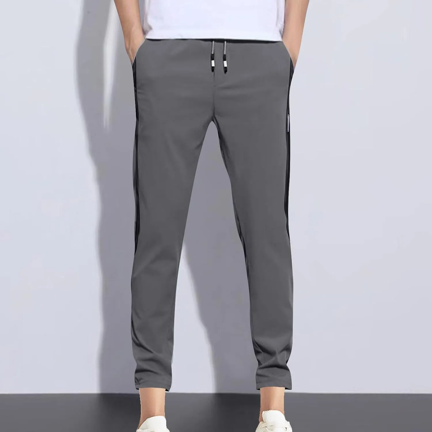 Mens Stretch Cargo Pants Casual Elastic Waist Drawstring Slim Fit Training Trousers Outdoors Golf Sweatpants Joggers