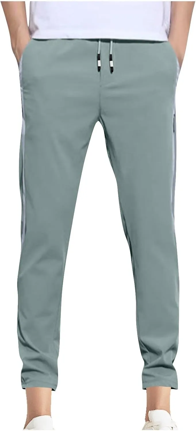 Mens Stretch Cargo Pants Casual Elastic Waist Drawstring Slim Fit Training Trousers Outdoors Golf Sweatpants Joggers