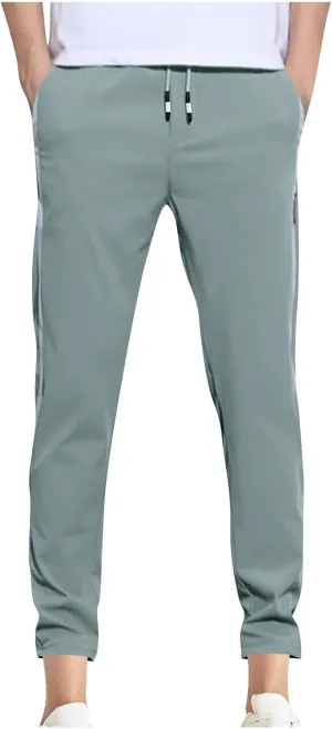 Mens Stretch Cargo Pants Casual Elastic Waist Drawstring Slim Fit Training Trousers Outdoors Golf Sweatpants Joggers