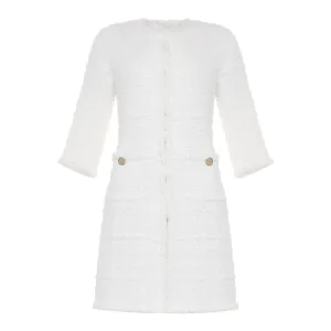 Metallic Tweed Coat Dress - White
