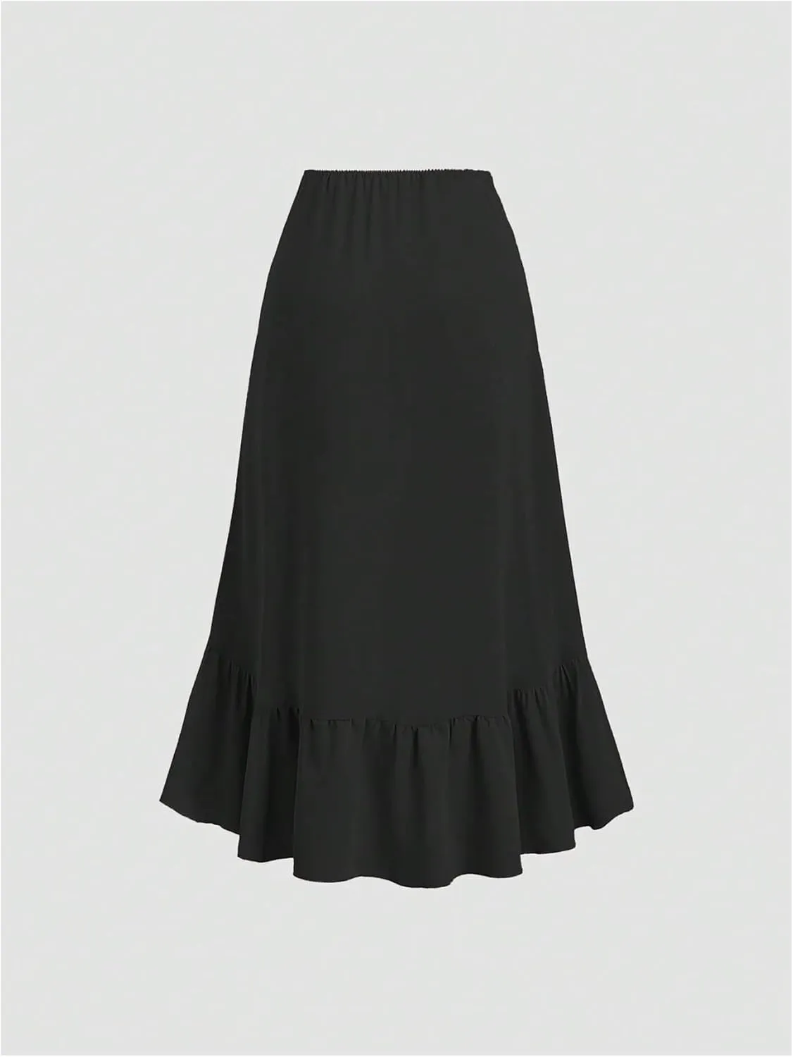 Milumia Women's Wrap Front Ruffle Drawstring Midi Skirt Vintage Ruched Asymmetrical Hem Long Skirt
