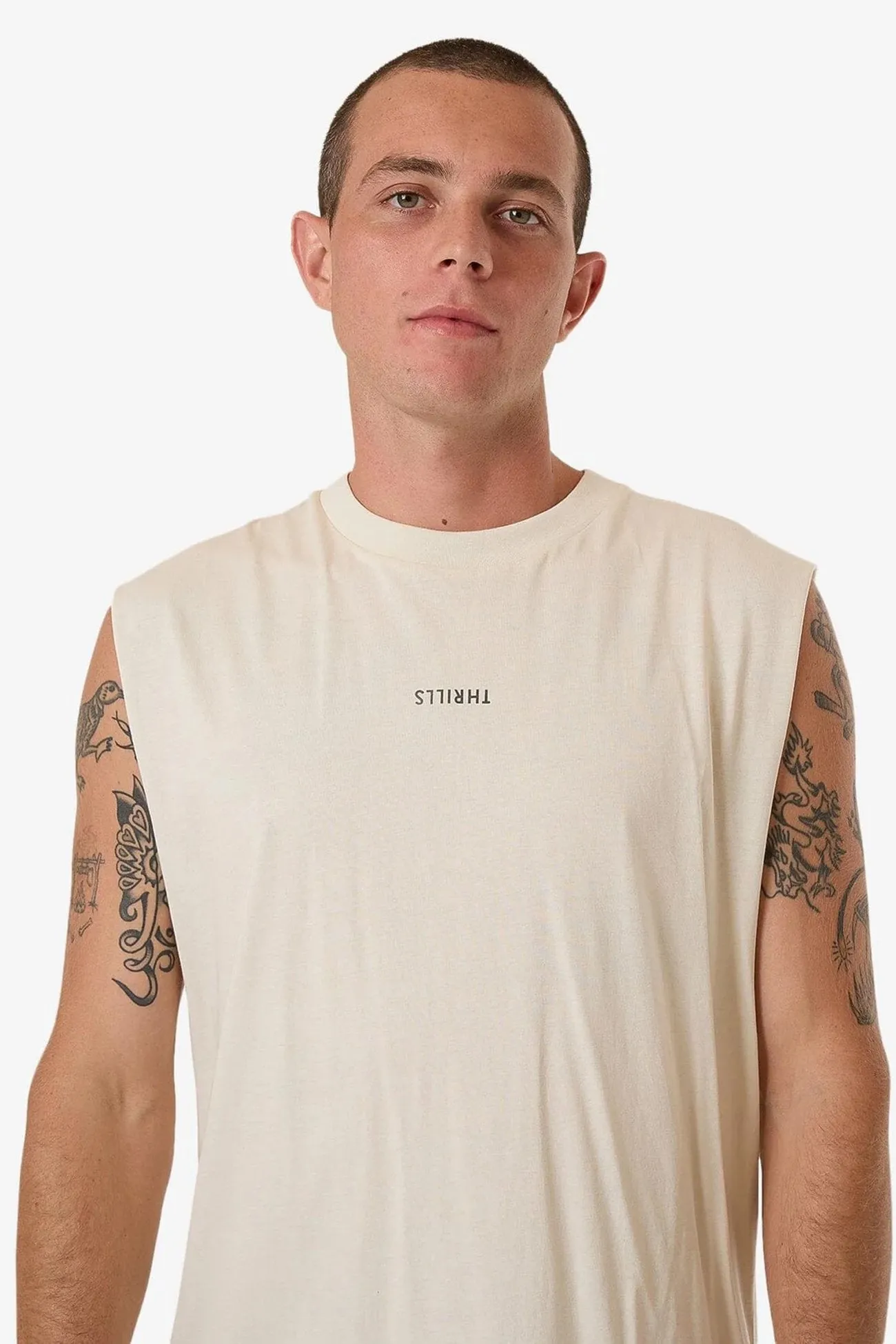 Minimal Thrills Merch Fit Muscle Tee Heritage White