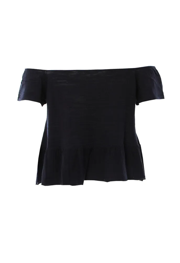 Minnie Rose Off The Shoulder Ruffle Hem Tee
