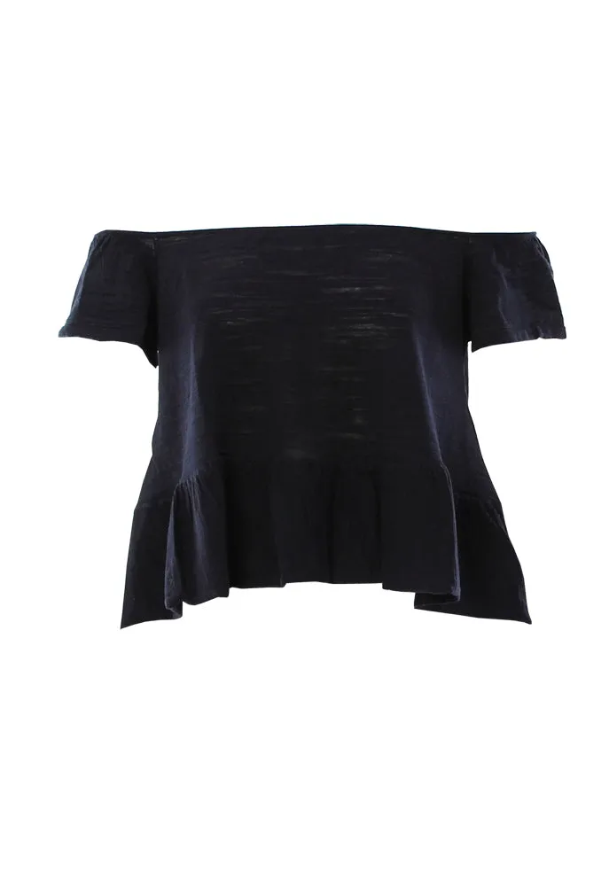 Minnie Rose Off The Shoulder Ruffle Hem Tee