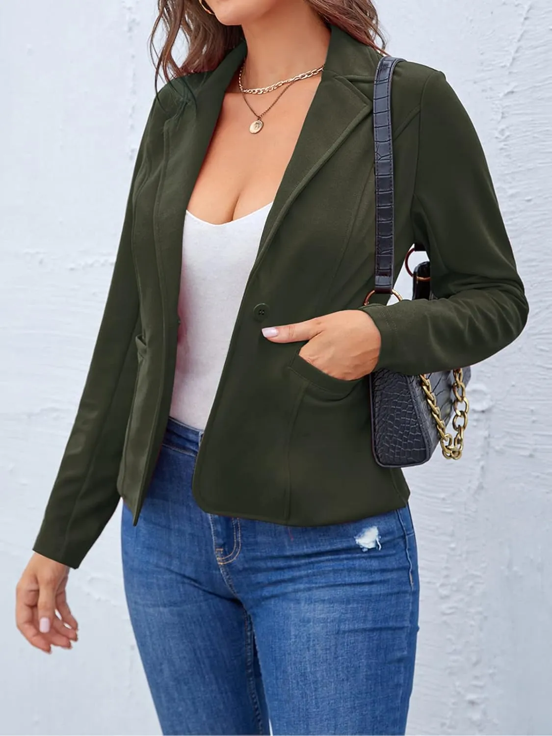 MINTLIMIT Women Long Sleeve Button Blazers Work Casual Office Notch Lapel Business Open Front Blazer Jacket with Pockets