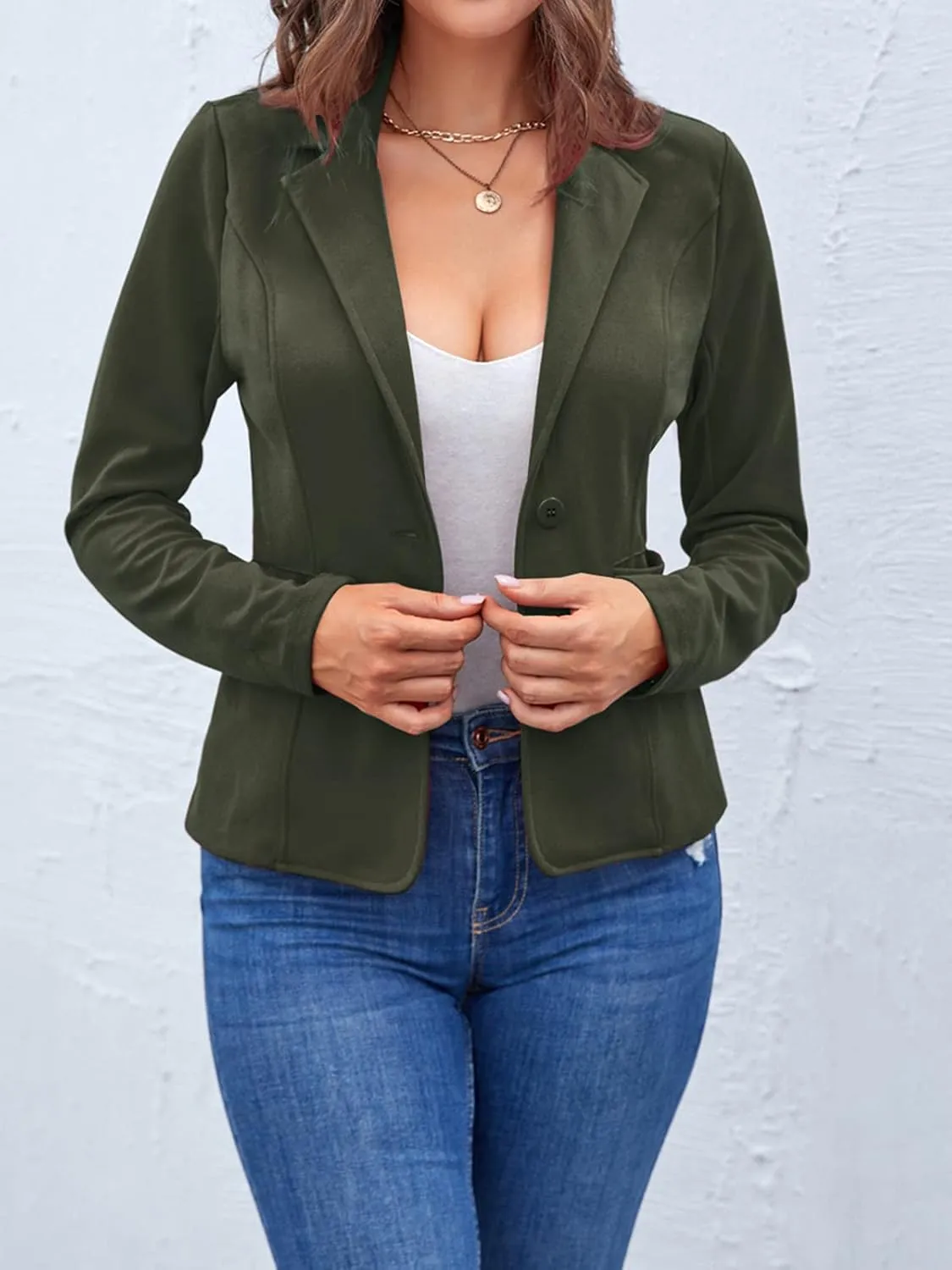 MINTLIMIT Women Long Sleeve Button Blazers Work Casual Office Notch Lapel Business Open Front Blazer Jacket with Pockets