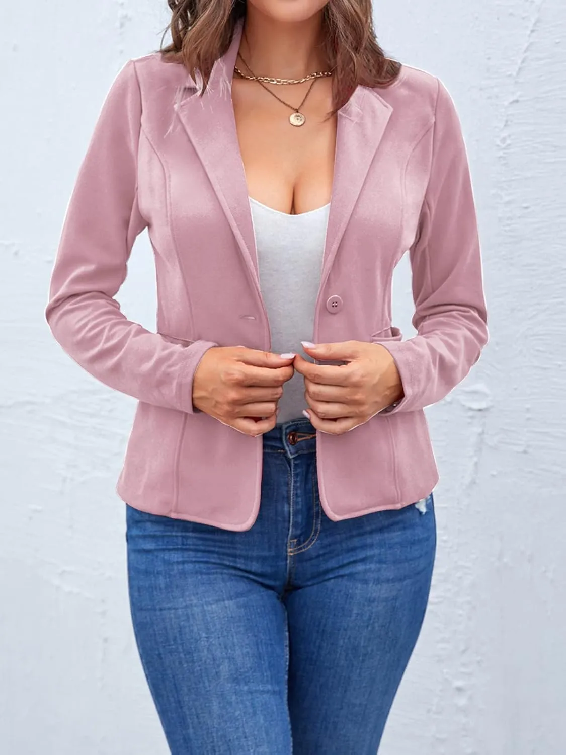 MINTLIMIT Women Long Sleeve Button Blazers Work Casual Office Notch Lapel Business Open Front Blazer Jacket with Pockets