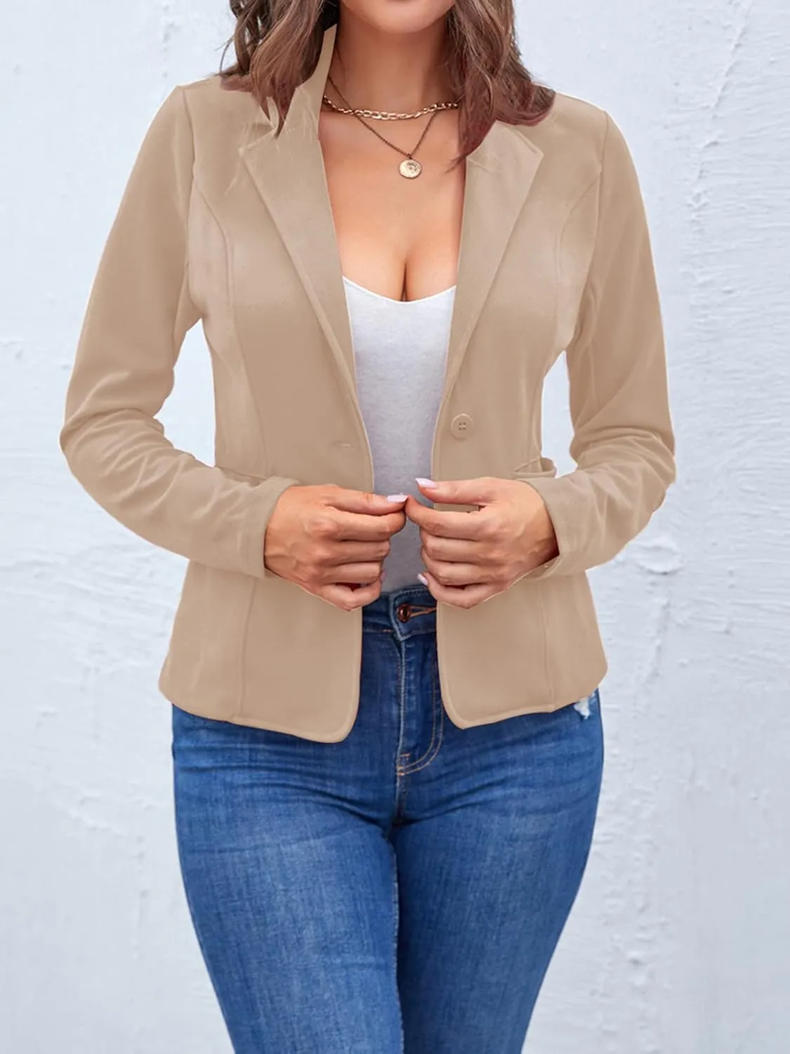 MINTLIMIT Women Long Sleeve Button Blazers Work Casual Office Notch Lapel Business Open Front Blazer Jacket with Pockets