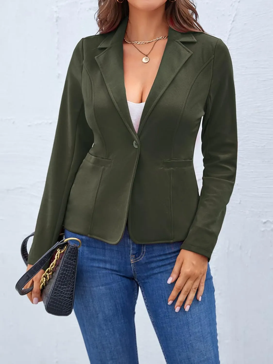 MINTLIMIT Women Long Sleeve Button Blazers Work Casual Office Notch Lapel Business Open Front Blazer Jacket with Pockets