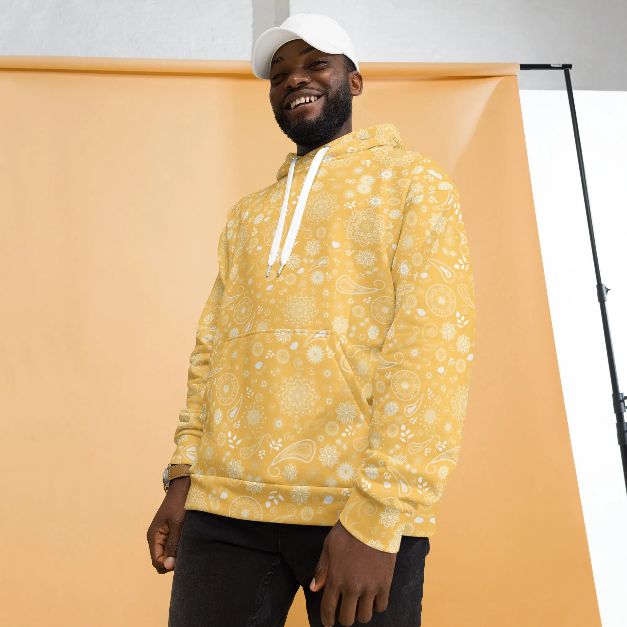 Mustard White floral Design Hoodie