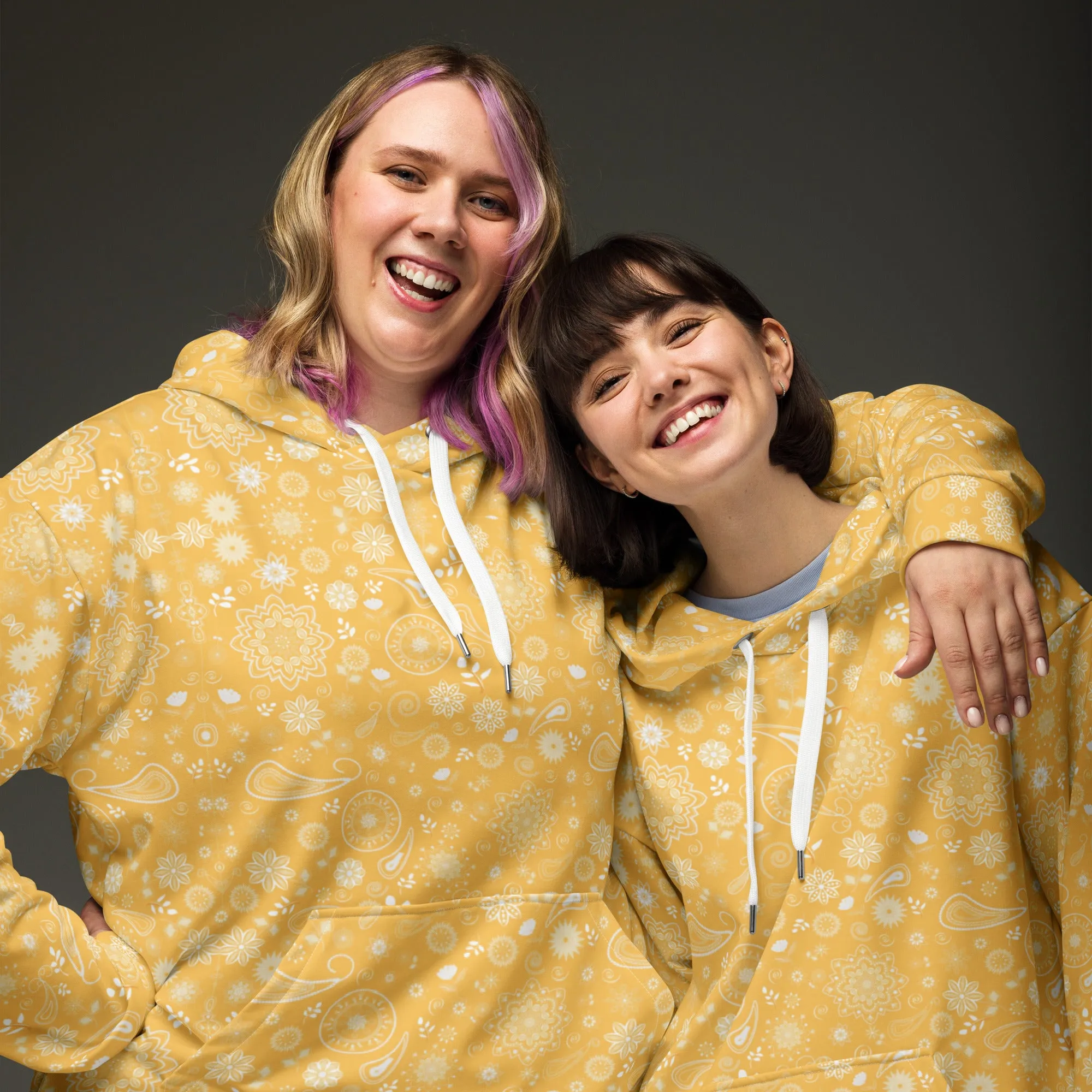 Mustard White floral Design Hoodie