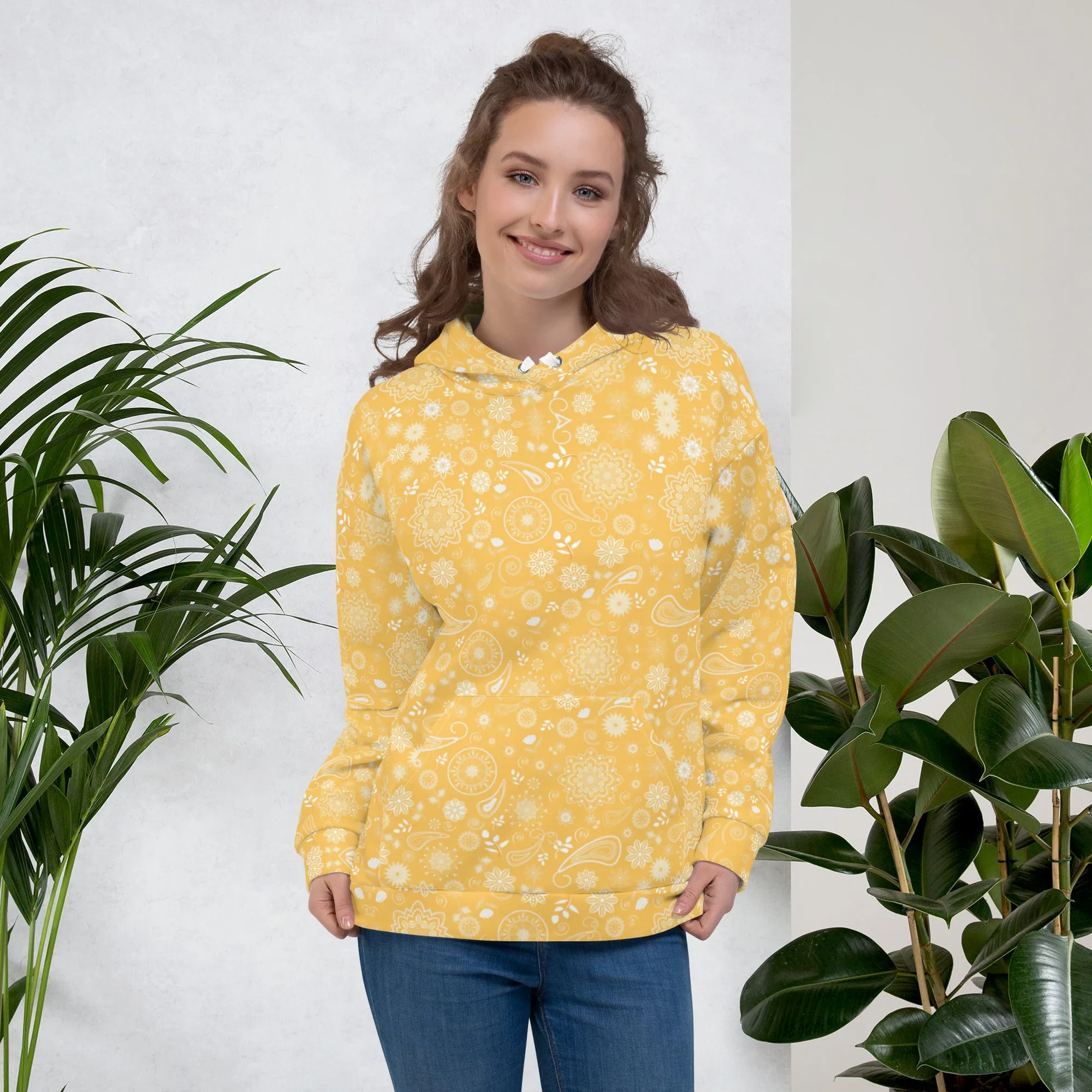 Mustard White floral Design Hoodie