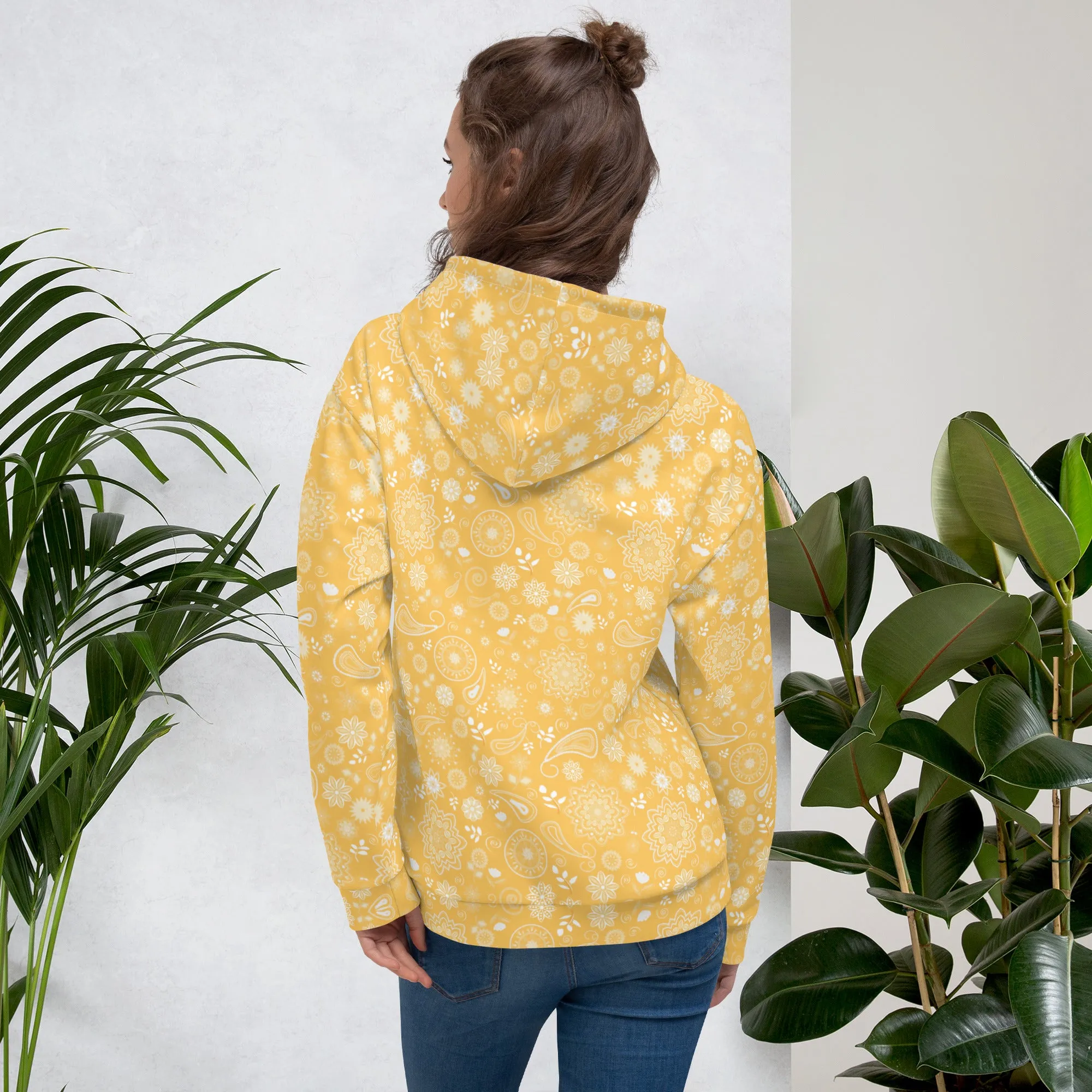 Mustard White floral Design Hoodie