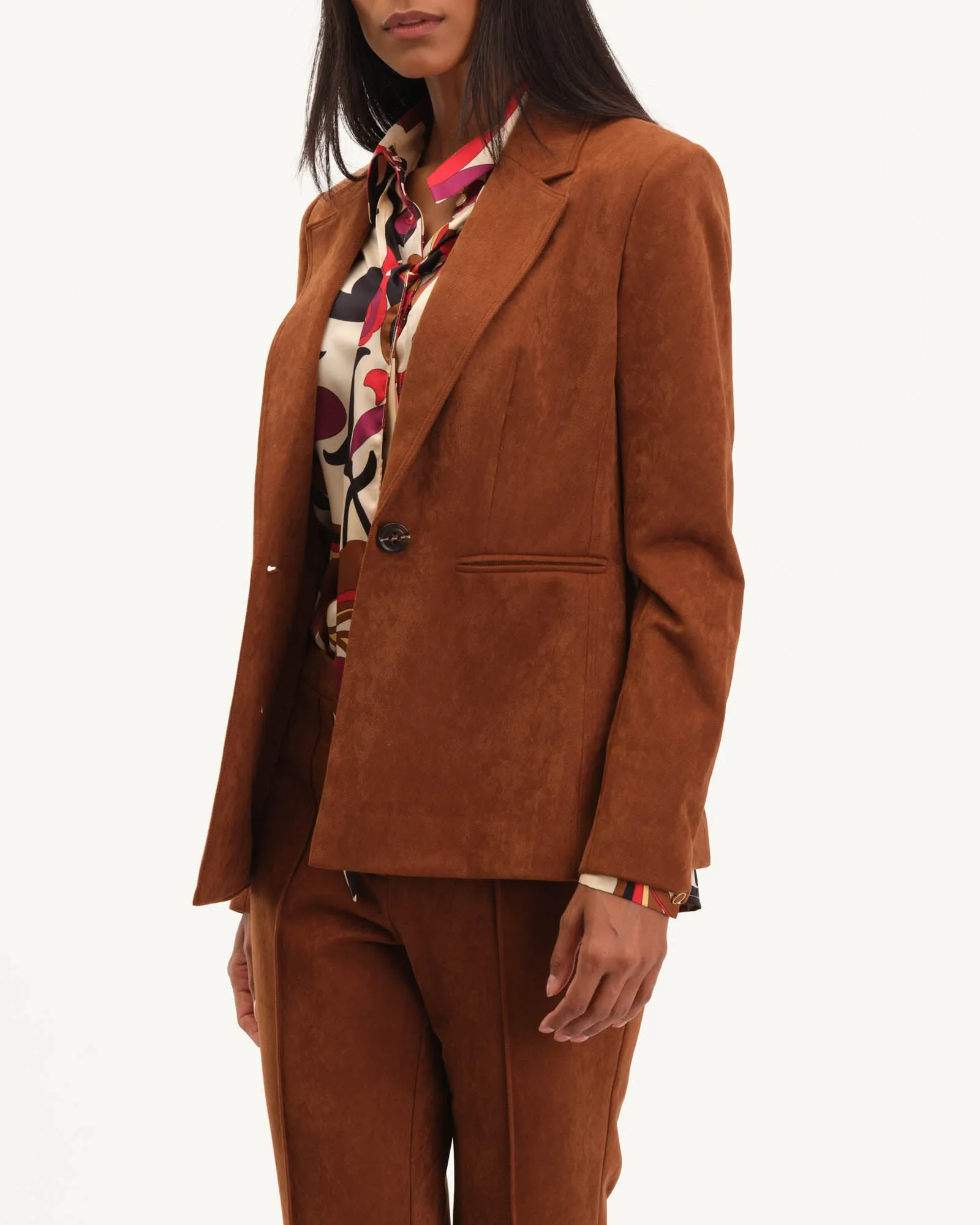 Notch Collar Corded Suede Blazer