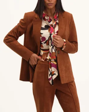 Notch Collar Corded Suede Blazer