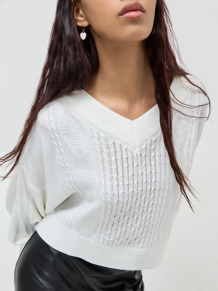 Nuon Off-White Cable Knitted Sweater