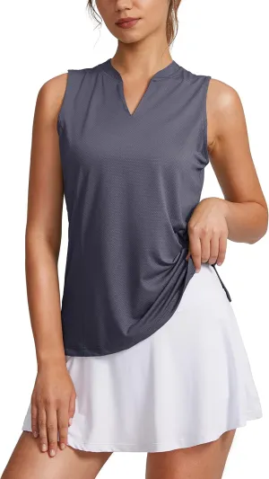 Obla Women's Sleeveless Golf Shirt V-Neck Lightweight Quick Dry Tennis Tank Tops Polo Shirts for Women