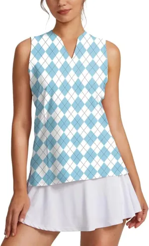 Obla Women's Sleeveless Golf Shirt V-Neck Lightweight Quick Dry Tennis Tank Tops Polo Shirts for Women