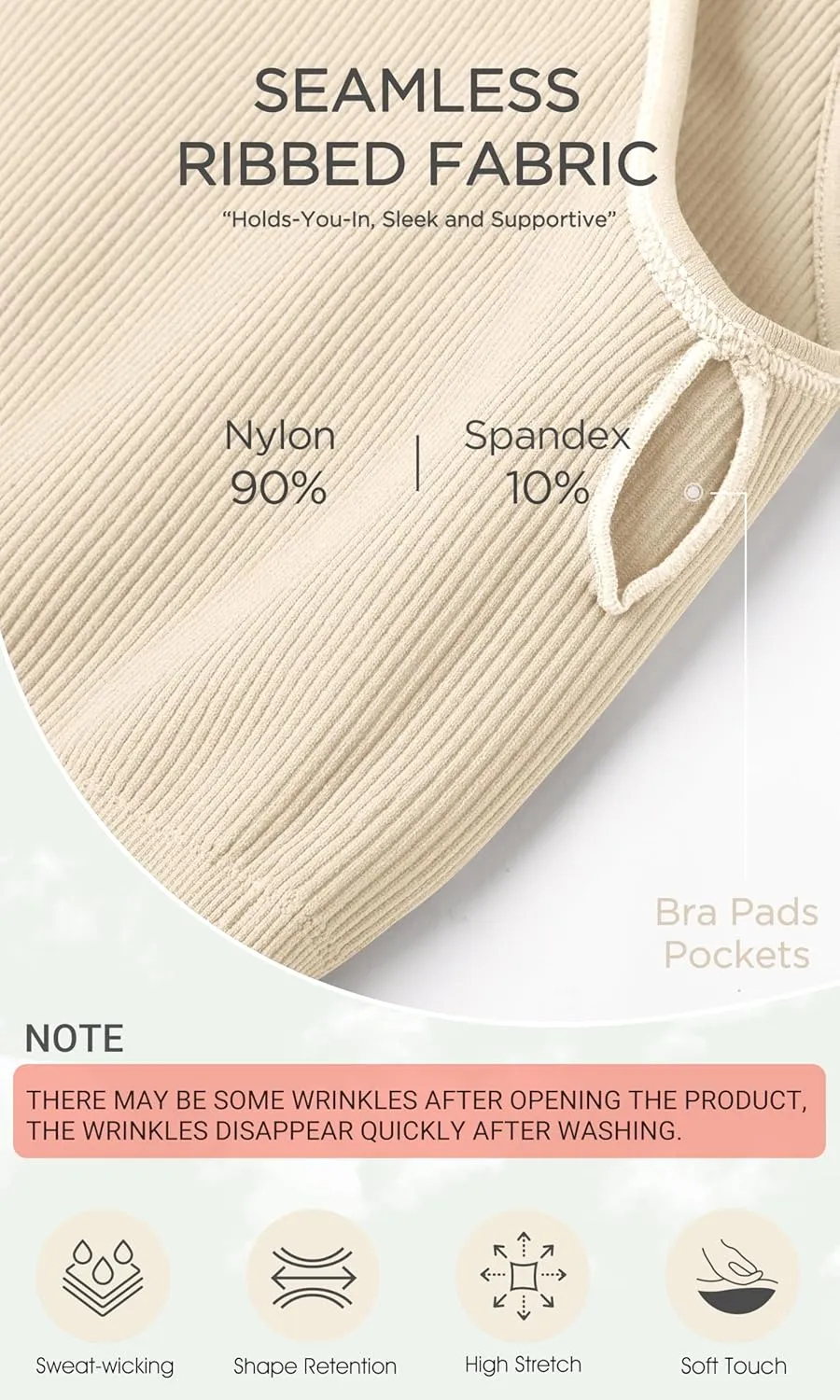 ODODOS Seamless One Shoulder Sports Bra for Women Ribbed Asymmetrical Non Padded Yoga Crop Tank Tops
