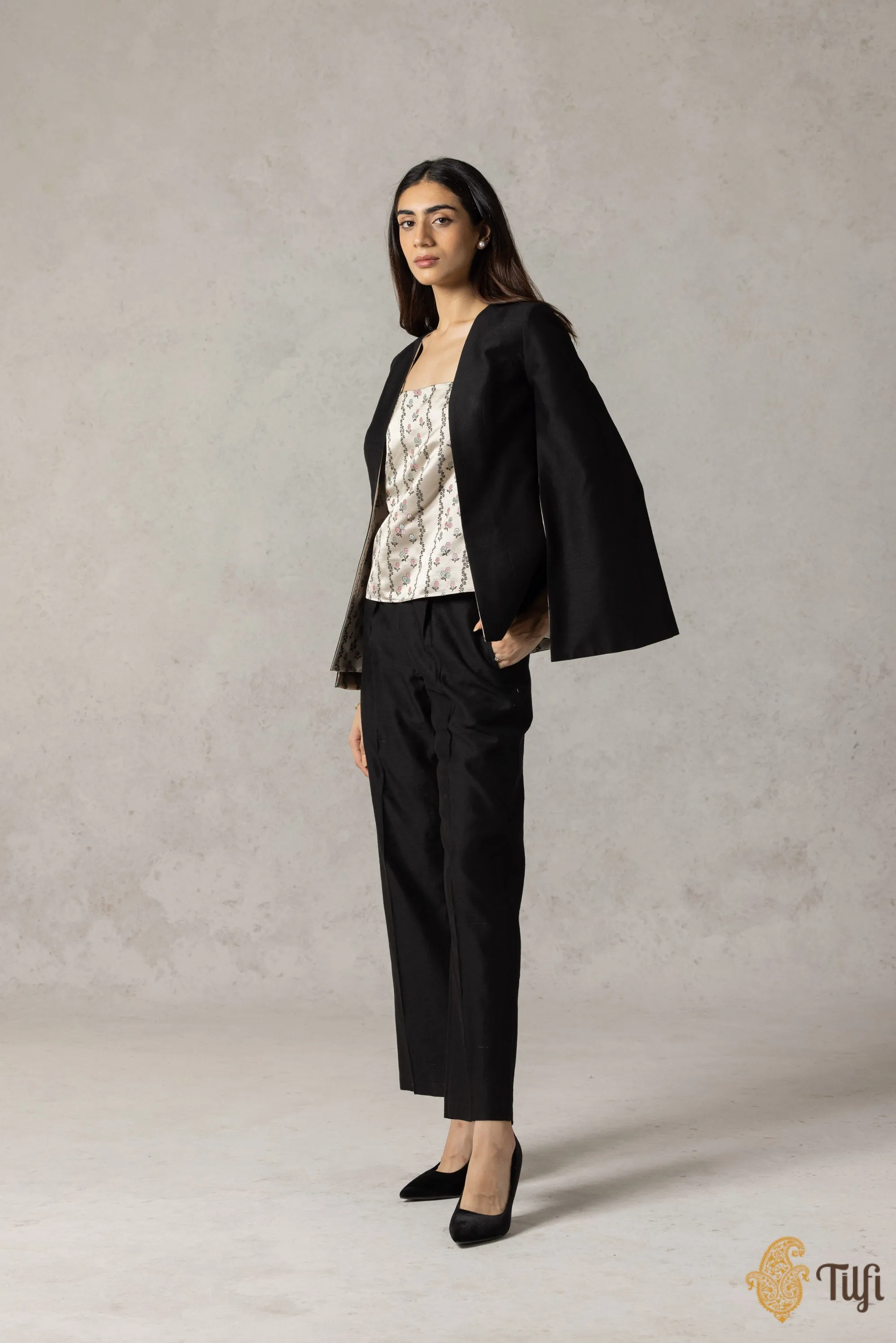 Off-White and Black Reversible Jacket and Pants Set