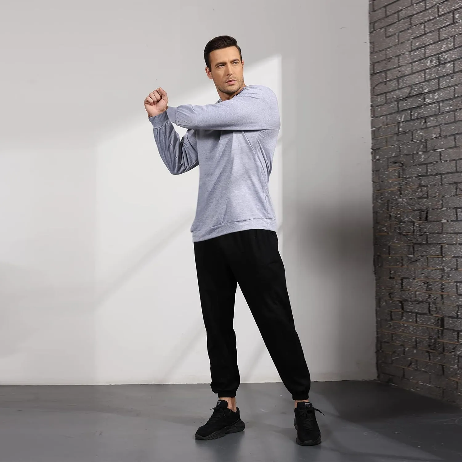 Opomelo Men's Long Sleeve Pullover Polo Shirts-Casual Loose Fit Sweatshirts V Neck Tops