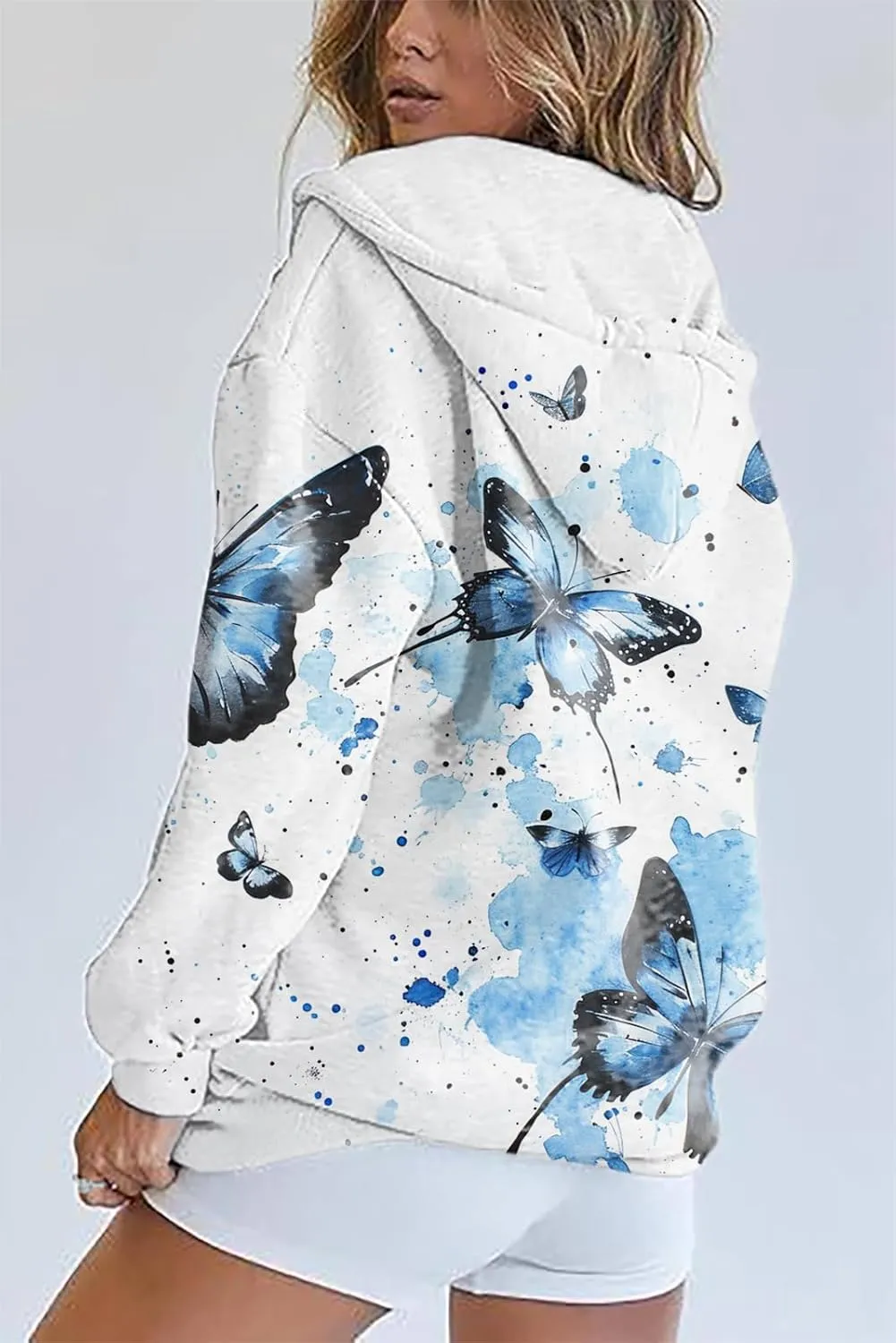 Oversized Sweatshirt Women Butterfly Graphic Hoodies Y2K Full Zip Up Long Sleeve Fall Sweatshirts Drawstring Jackets