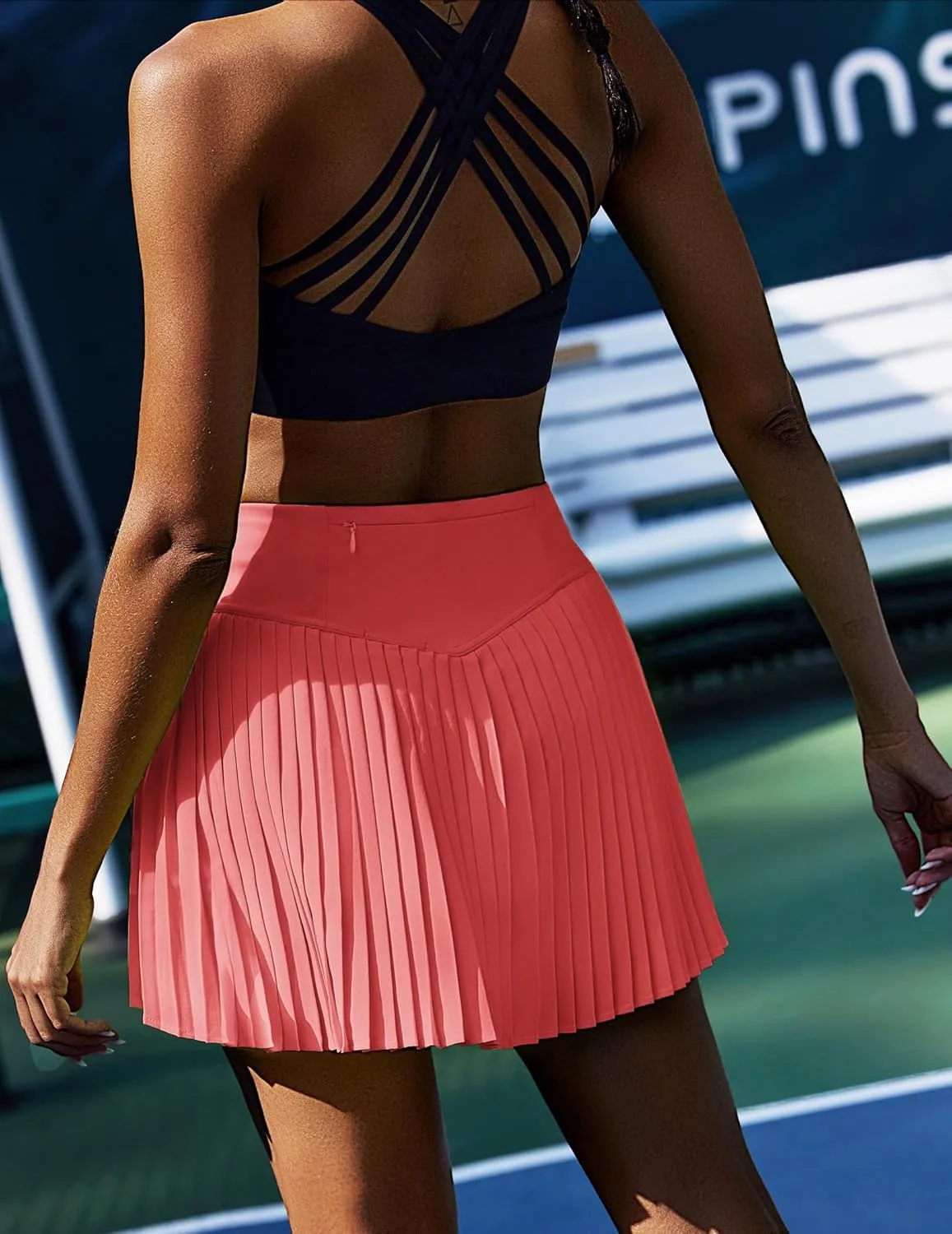 PINSPARK Pleated Tennis Skirt for Women High Waisted Athletic Skirts with Shorts Pockets Golf Workout Pickleball Skort Skirts