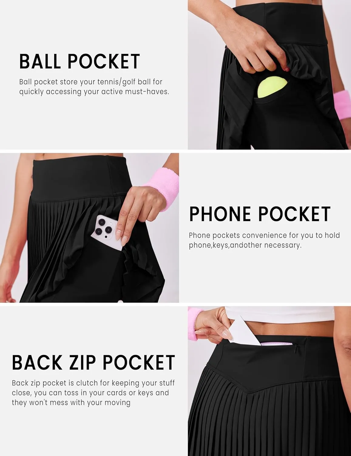 PINSPARK Pleated Tennis Skirt for Women High Waisted Athletic Skirts with Shorts Pockets Golf Workout Pickleball Skort Skirts