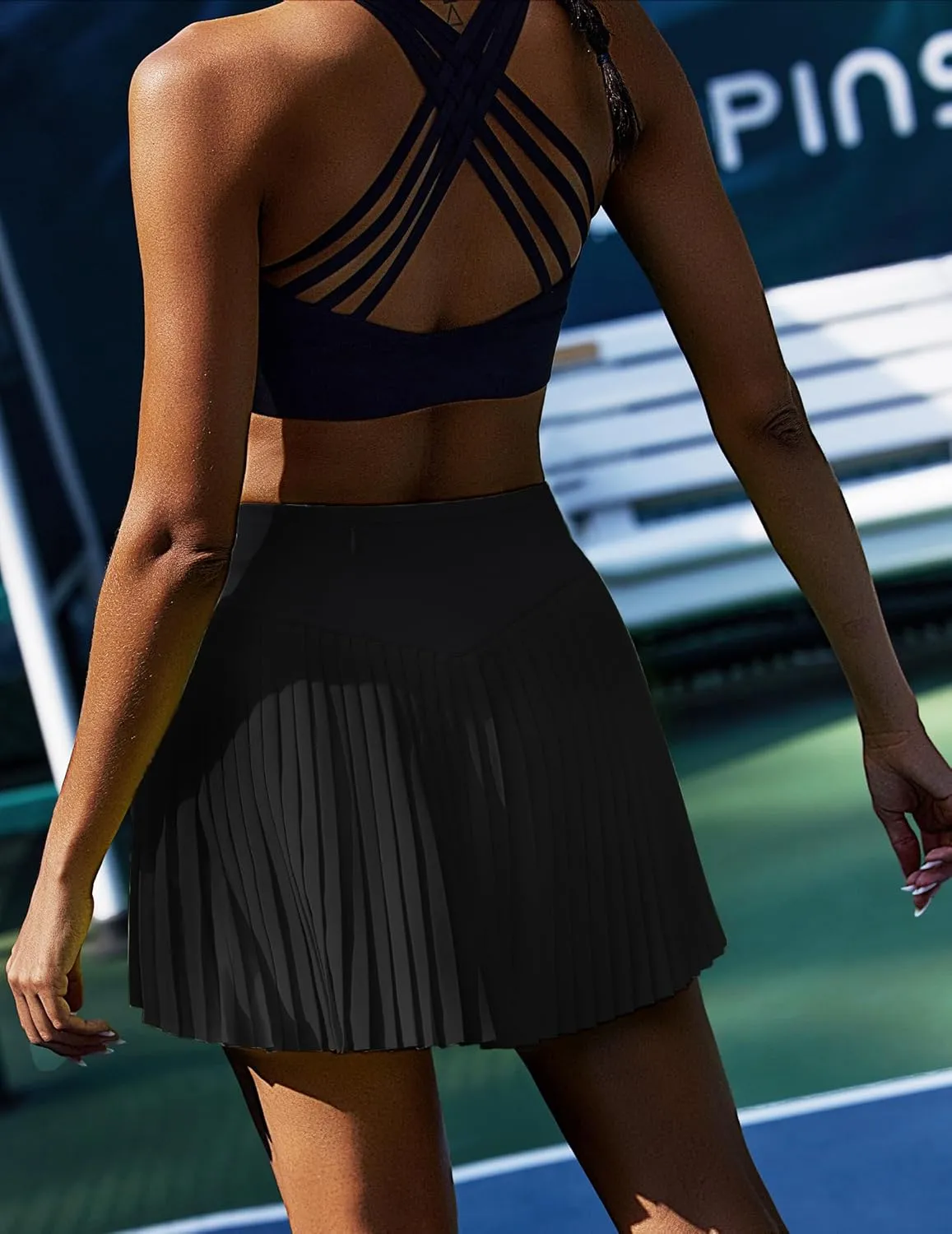 PINSPARK Pleated Tennis Skirt for Women High Waisted Athletic Skirts with Shorts Pockets Golf Workout Pickleball Skort Skirts