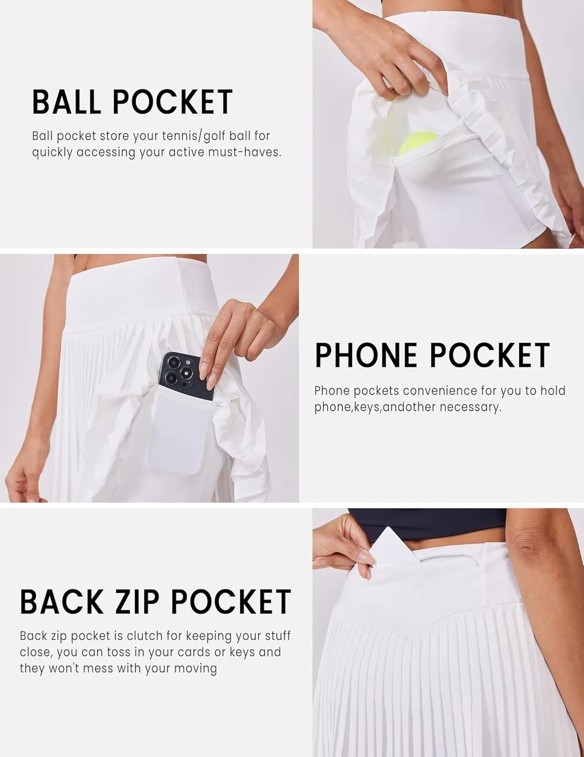 PINSPARK Pleated Tennis Skirt for Women High Waisted Athletic Skirts with Shorts Pockets Golf Workout Pickleball Skort Skirts