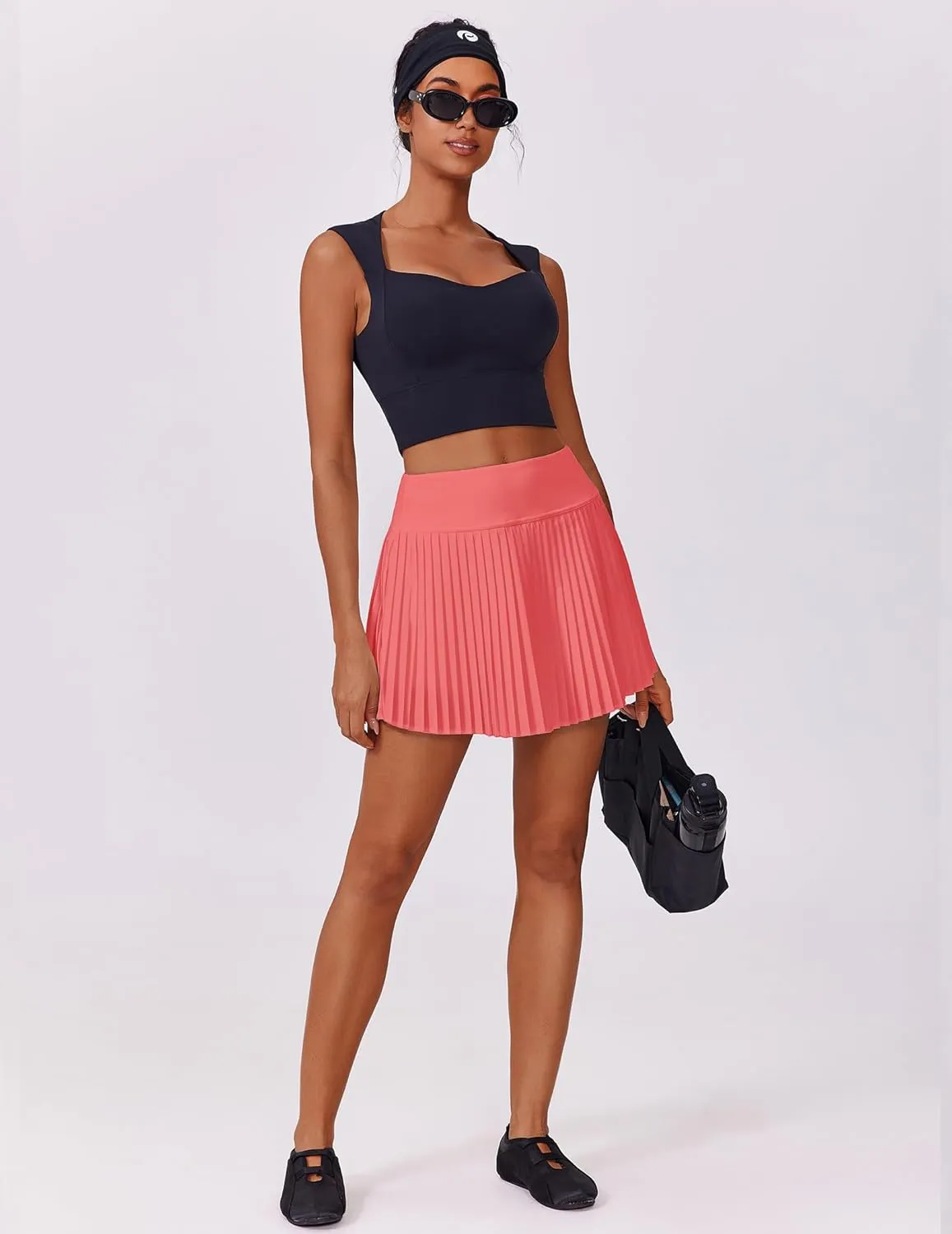 PINSPARK Pleated Tennis Skirt for Women High Waisted Athletic Skirts with Shorts Pockets Golf Workout Pickleball Skort Skirts