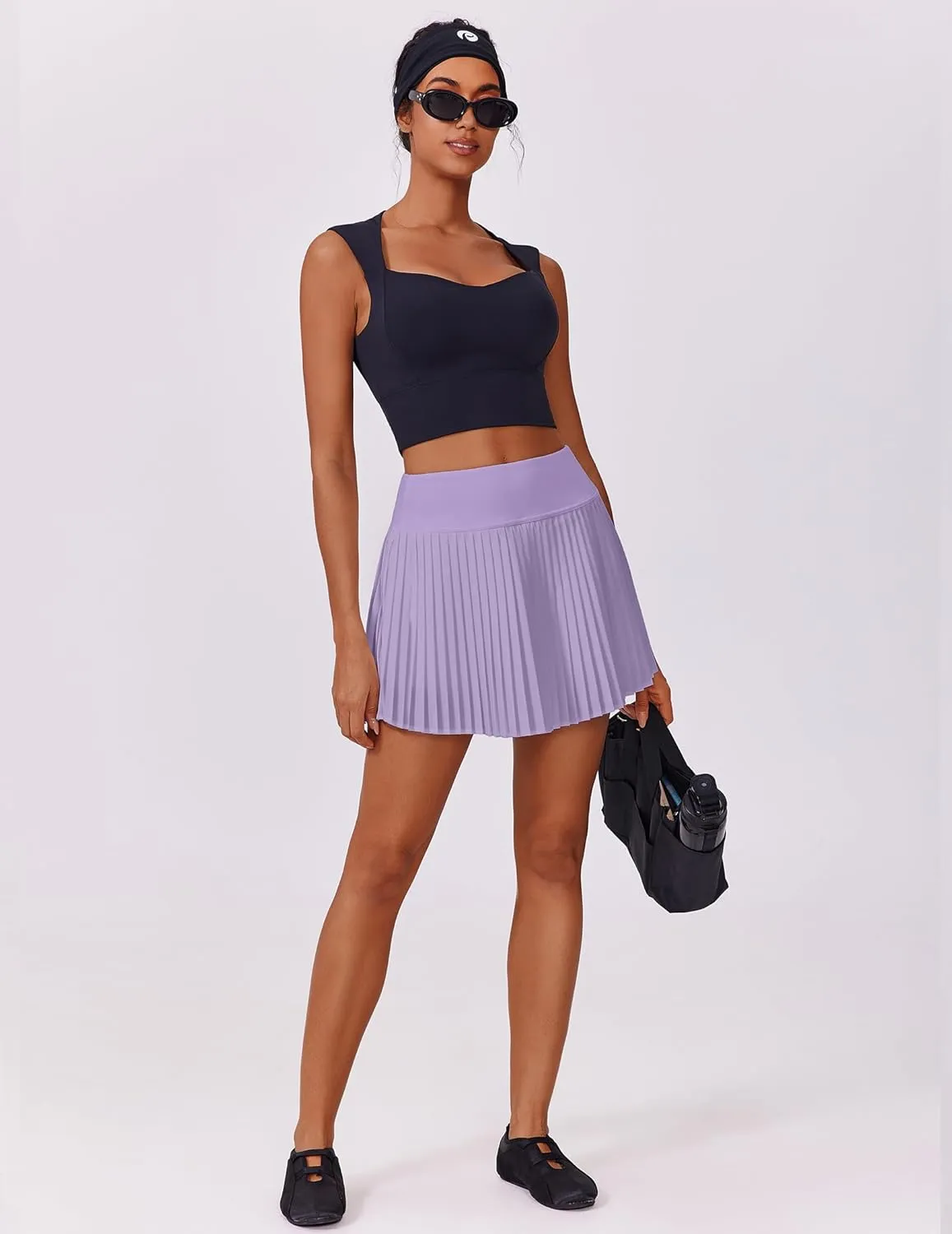 PINSPARK Pleated Tennis Skirt for Women High Waisted Athletic Skirts with Shorts Pockets Golf Workout Pickleball Skort Skirts