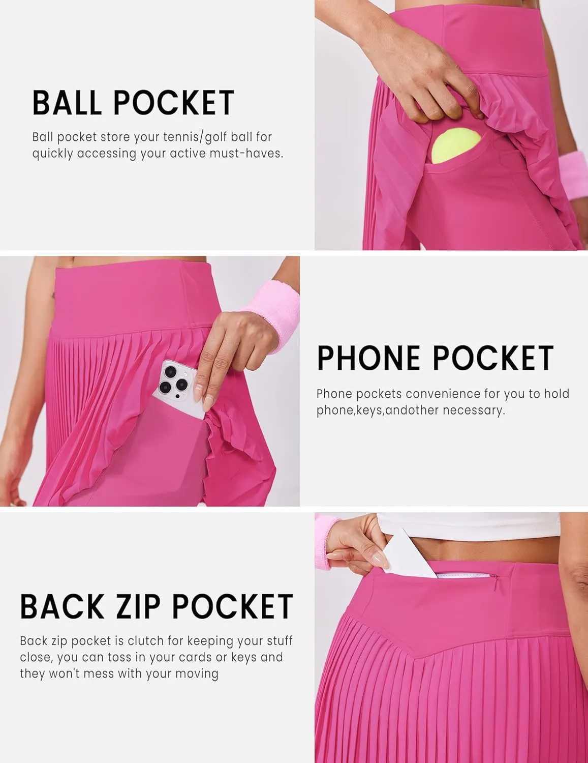 PINSPARK Pleated Tennis Skirt for Women High Waisted Athletic Skirts with Shorts Pockets Golf Workout Pickleball Skort Skirts